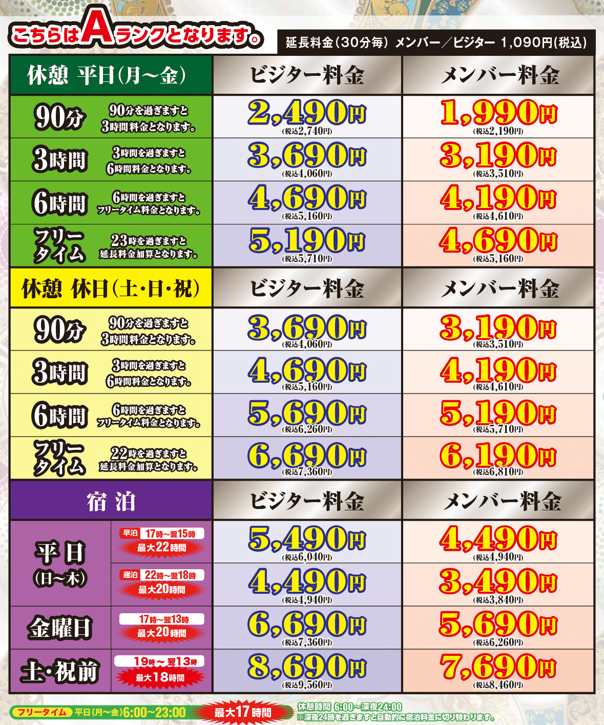 Aタイプ料金表